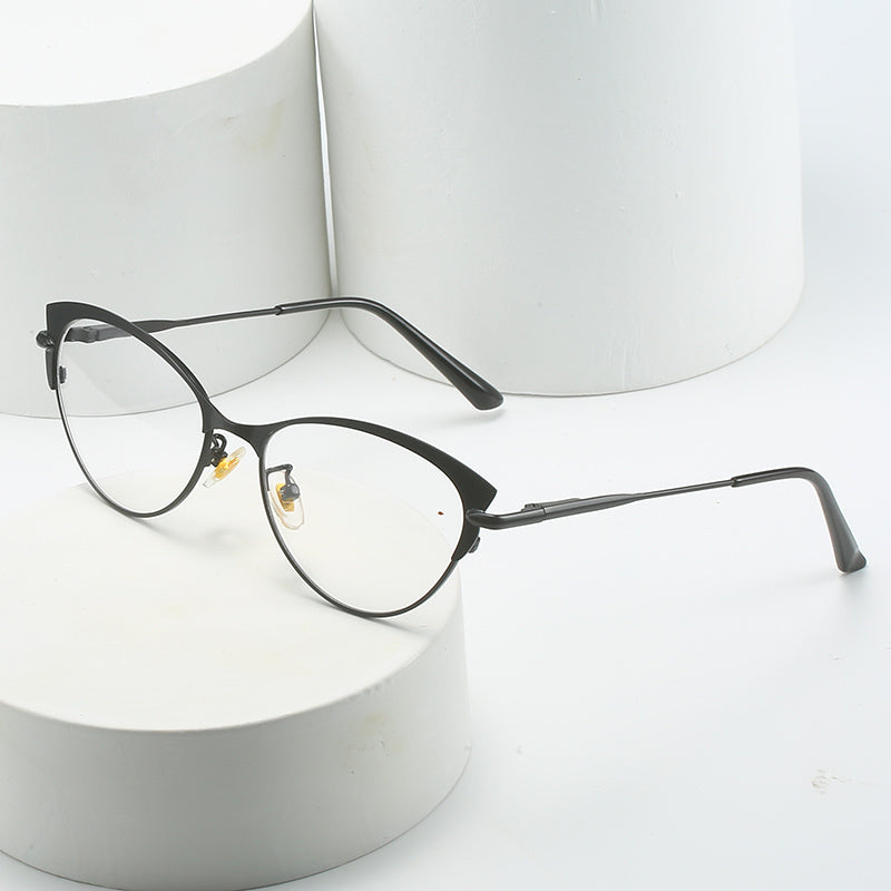 Light Blocking Glasses Cat Eye Clear Lens Anti Eyestrain Computer Metal Glasses