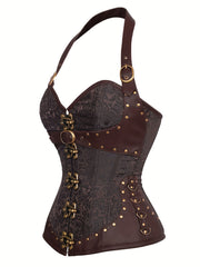 Jacquard Halter Strapless Corset Tummy Control Lace Up Push Up Body Shaper