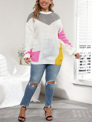 Colorblock Sweater Crew Neck Long Sleeve Pullover Tunic Jumper