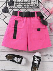 Girls' Casual Cargo Shorts With Pockets and Belt
