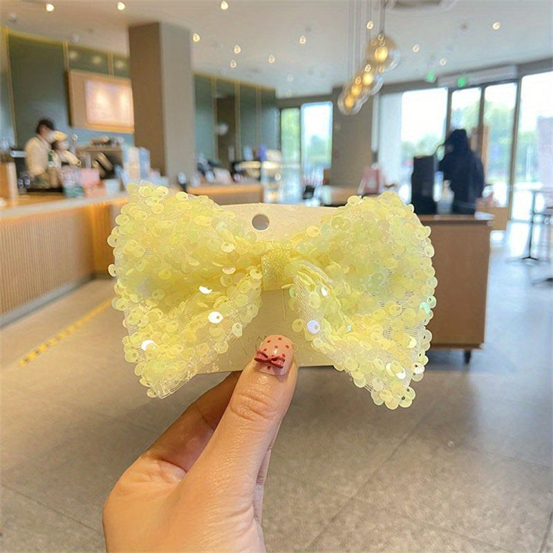 Princess Bow Hair Clips with Colorful Sequin Decorations