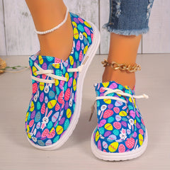 Women's Easter Eggs & Rabbit Graphic Canvas Shoes Lace up Flats