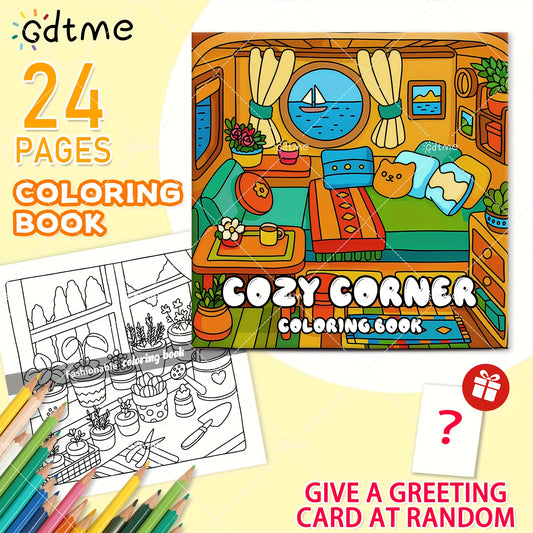 GDTME Cozy Corner Coloring Book for Teens & Adults 24 Pages