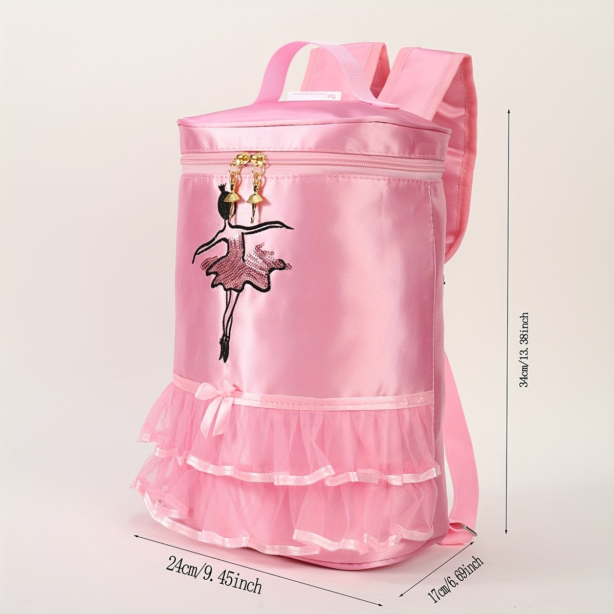 Ballet Girl Decor School Bag Zipper Bucket Bag for Girls