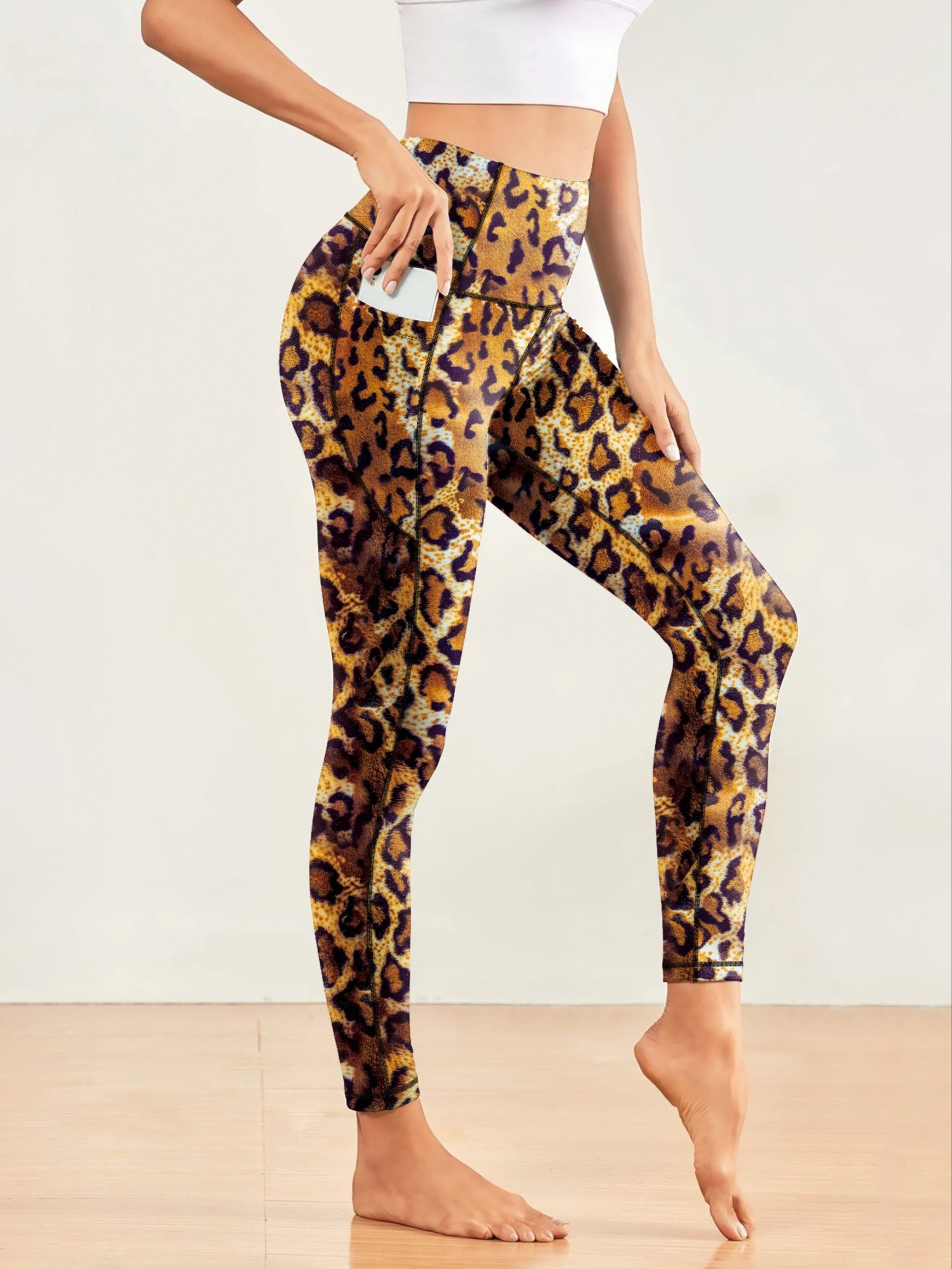 Leopard Print Yoga Pants High Elastic Leggings With Pocket