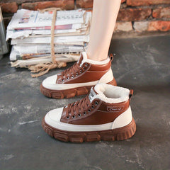 Women's Plush Winter Snow Boots Anti-slip Lace Up Board Shoes