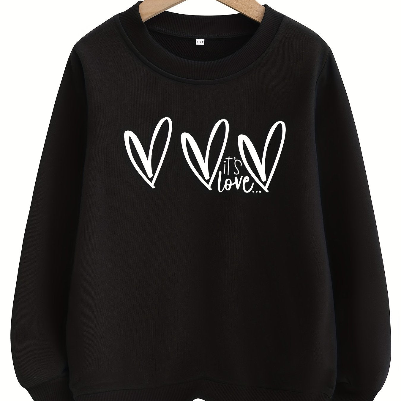 Girls Love Hearts Graphic Crew Neck Sweatshirt Top