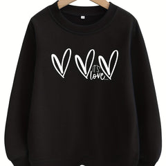 Girls Love Hearts Graphic Crew Neck Sweatshirt Top