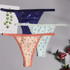 3 Pack Plus Size Floral Print Lace G-string Thongs Set