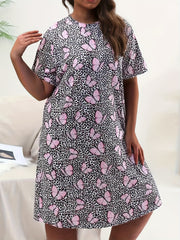 Butterfly Leopard Print Nightdress Short Sleeve Loungewear Dress