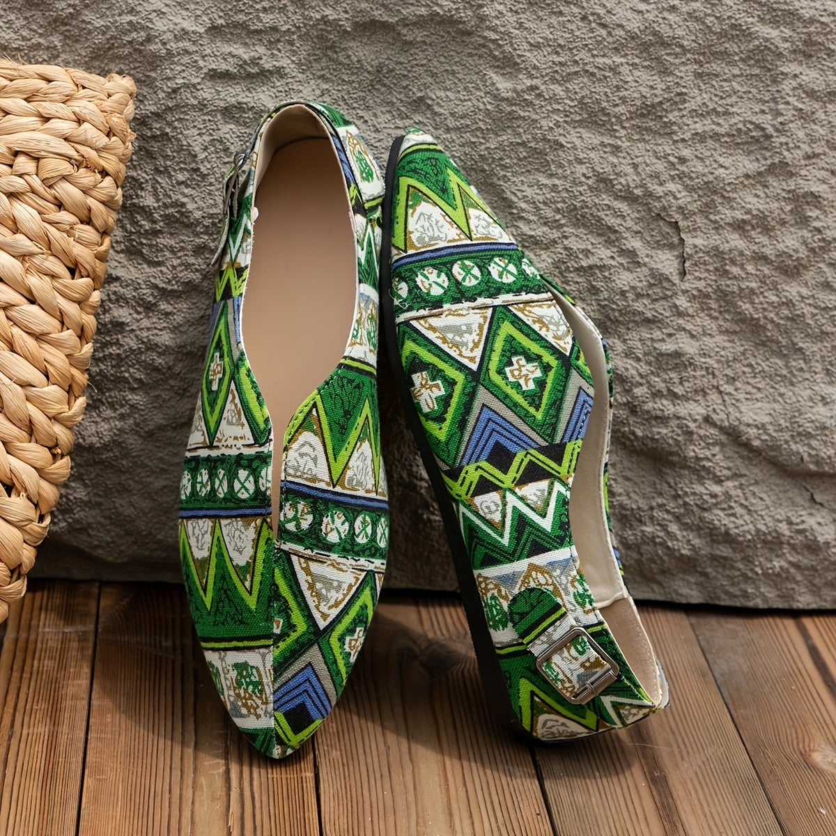 Women's Geometric Pattern Flat Canvas Slip On Walking Shoes