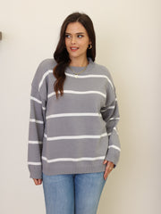 Casual Sweater Women's Plus Stripe Print Long Sleeve Round Neck Jumper