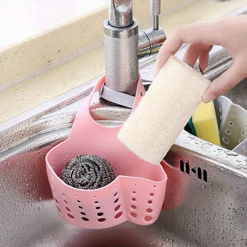 Adjustable Sink Storage Holder with Hanging Drain Basket for Kitchen Accessories