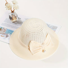 Bowknot Bucket Hat Wide Brim Crochet Sunscreen Fedora Cap