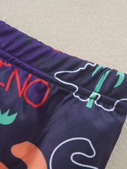 Boys Dinosaur Print Swim Trunks & Cap Set for Beach Vacation
