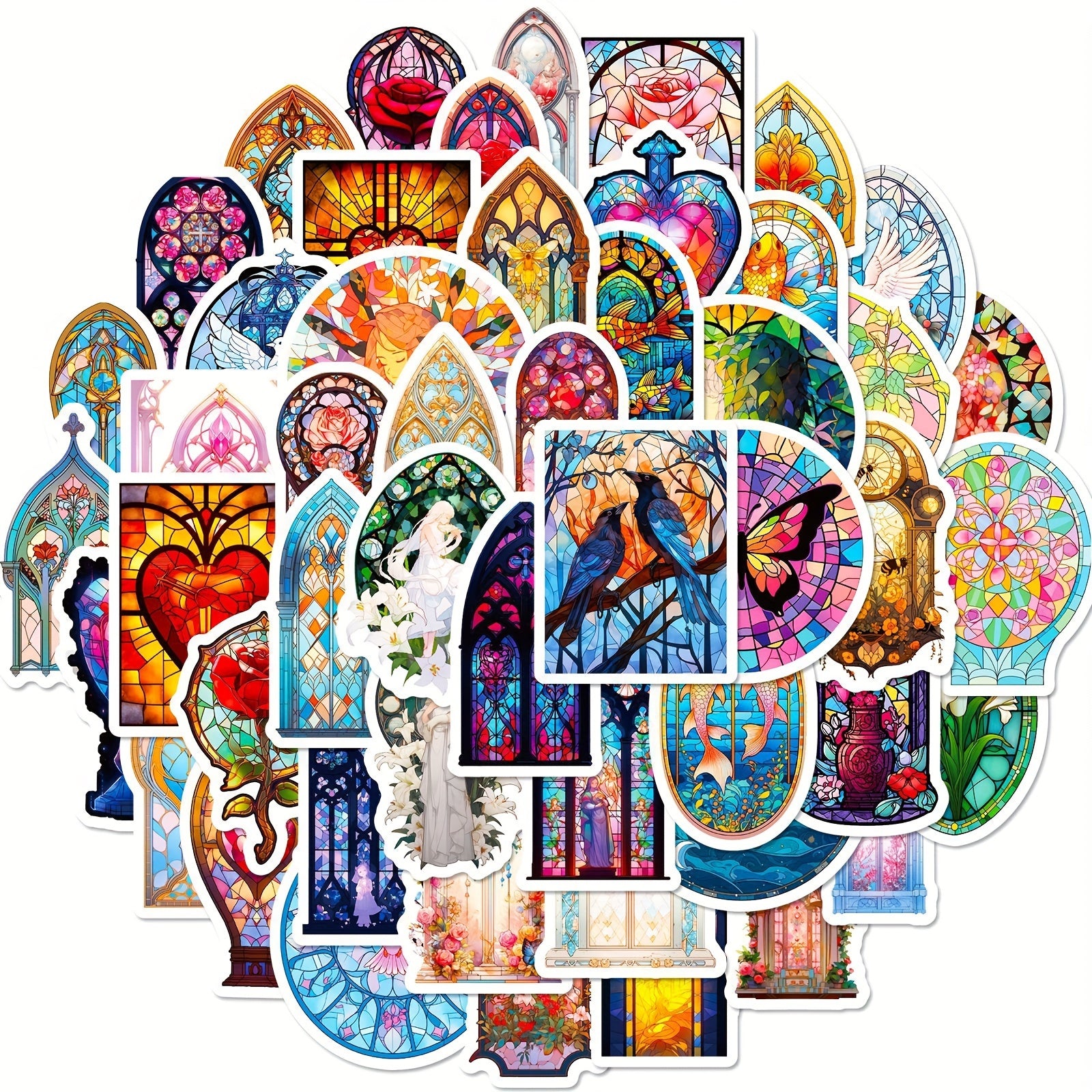 50pcs Blooming Baroque Window Flower Stickers for Laptop Helmet