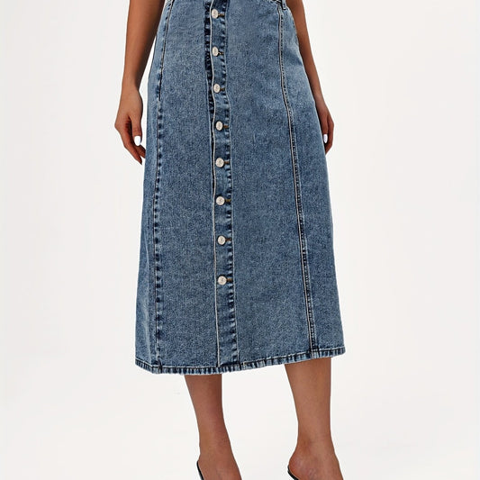 High Waist Button Fly Denim Skirt