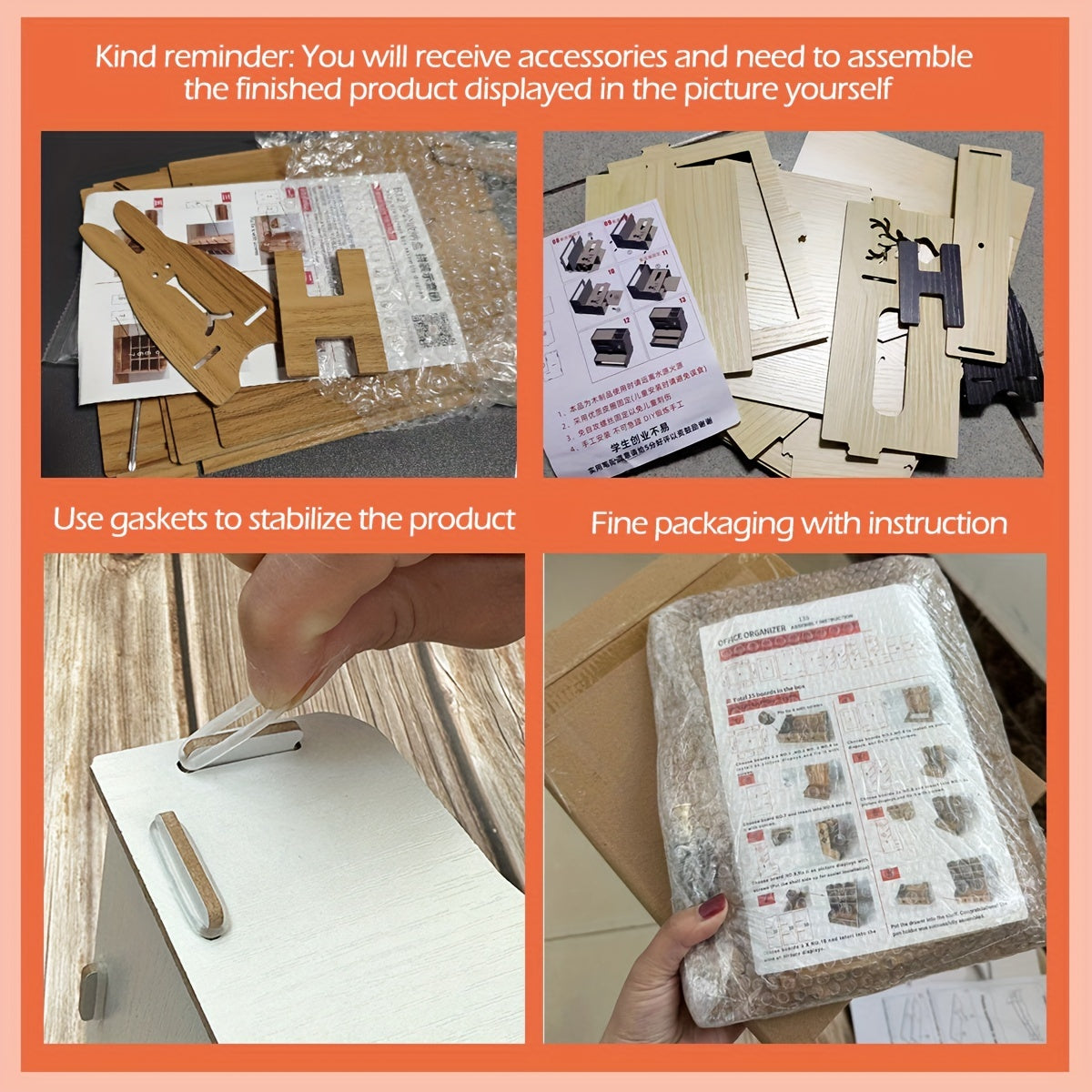Wooden Storage Organizer With Mirror Desk Organizer