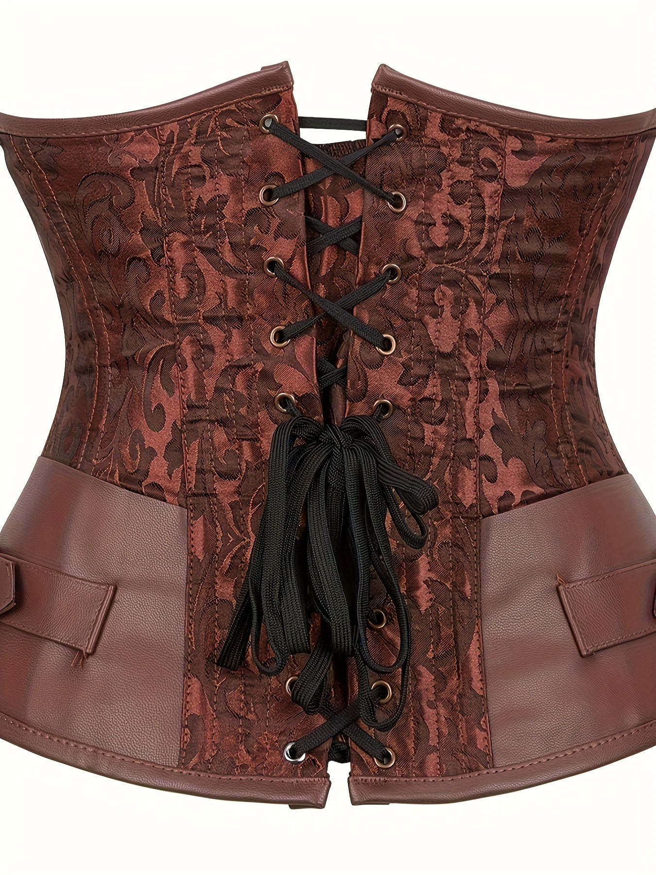Gothic Strapless Corset Bustier Tummy Control Lace Up Jacquard Body Shaper