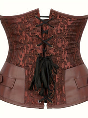 Gothic Strapless Corset Bustier Tummy Control Lace Up Jacquard Body Shaper