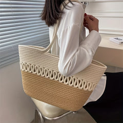 Large Capacity Straw Beach Bag Khaki Color