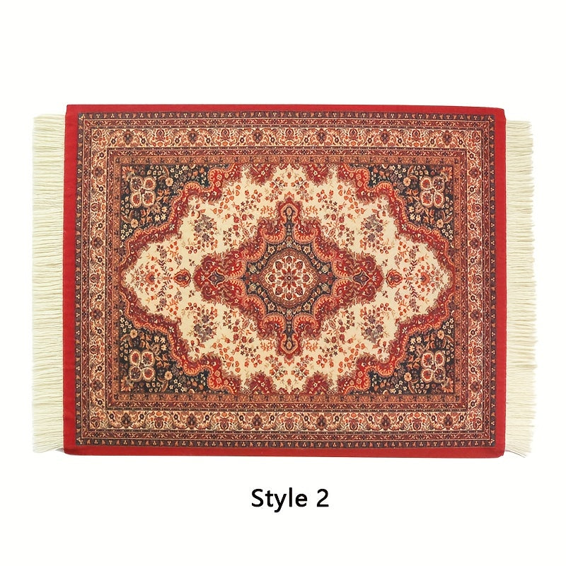 Persian Mini Woven Rug Mat Mouse Pad Retro Style Carpet Pattern Tassels Coaster