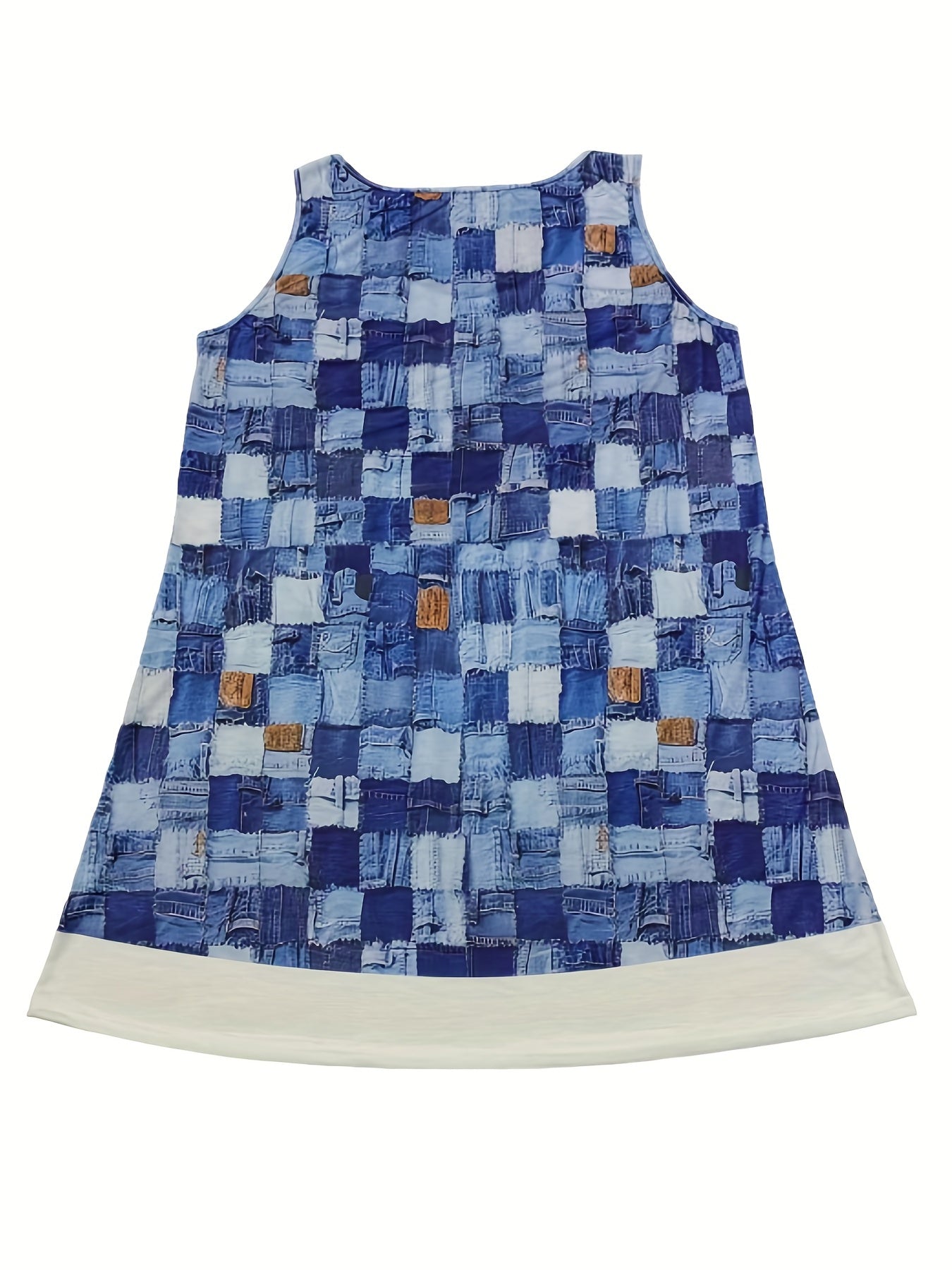 Women's Plus Colorblock Denim Print Round Neck Tank Dress