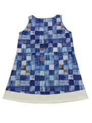 Women's Plus Colorblock Denim Print Round Neck Tank Dress