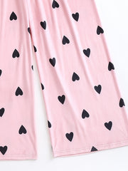 Heart Print Elastic Waist Home Wear Pants