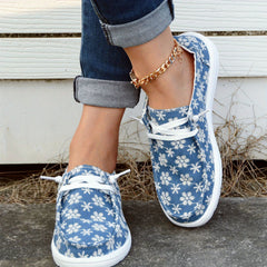 Women's Snowflake Pattern Boat Shoes Lace Up Flat Shoes