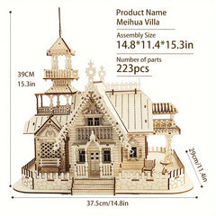 Wooden LED Villa Puzzle DIY Assembly Warm Yellow Lights Handcrafted Home Decor