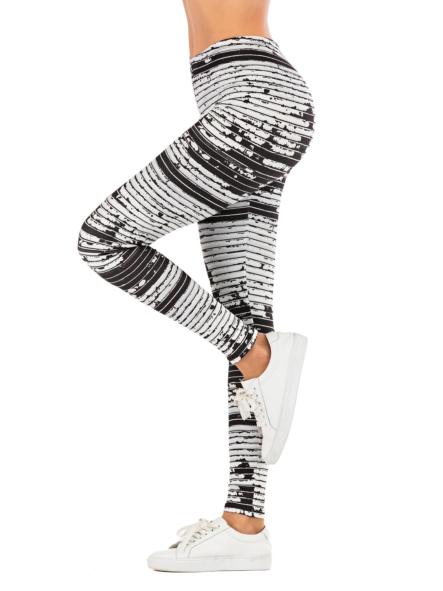 Women's Floral Stripe Yoga Pants High Waist Leggings