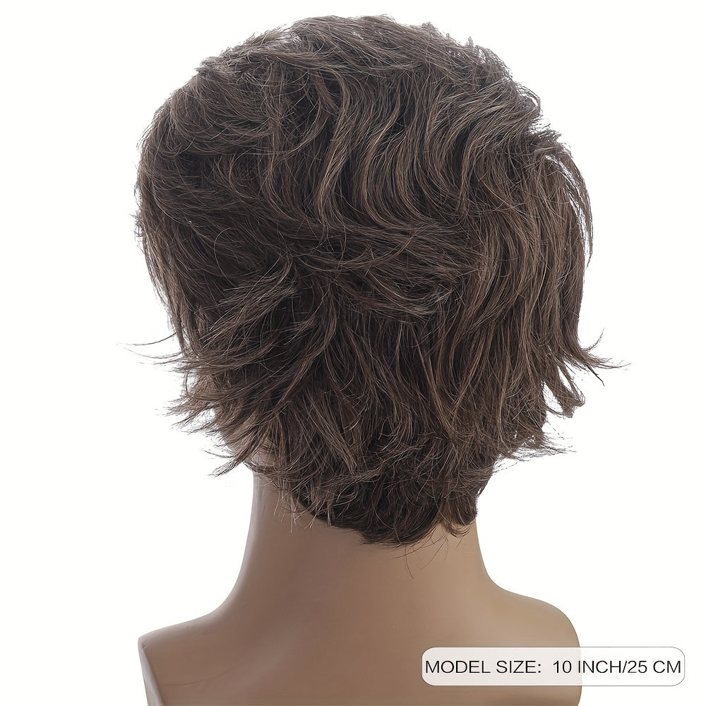 Men's Brown Short Curly Hair Wig for Daily Wear & Parties