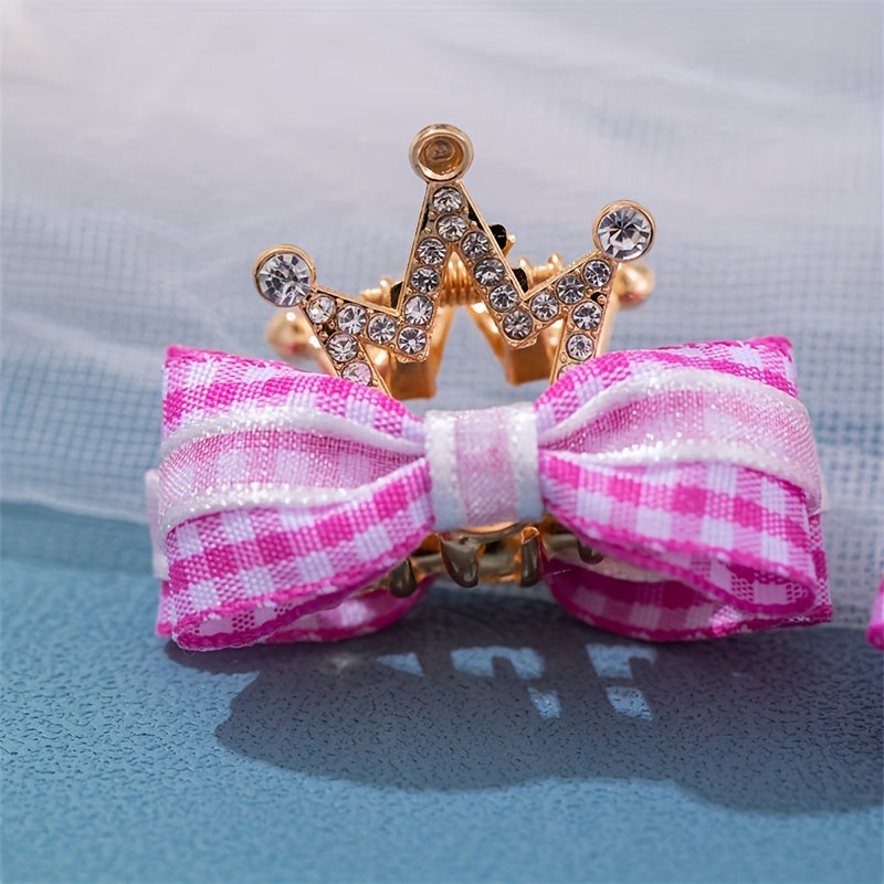 Kids Double-sided Bow Crown Hair Clip Rhinestone Grab Clip