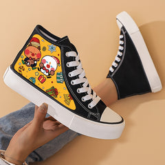 Christmas Cartoon Print Lightweight High Top Canvas Sneakers