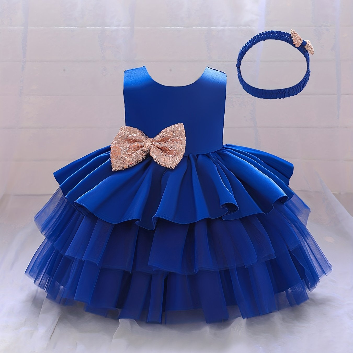 Girls Backless Mesh Puffy Big Bow Princess Dress