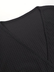 Solid Color Waffle V-Neck Jumpsuit with Tie Waist