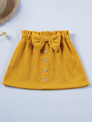 Girls Corduroy Skirt with Bow Decoration and Single Breasted