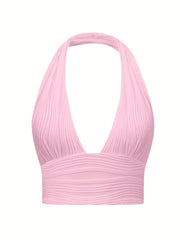 Y2K Ruched Halter Neck Top Sexy Backless Summer Women's Clothing