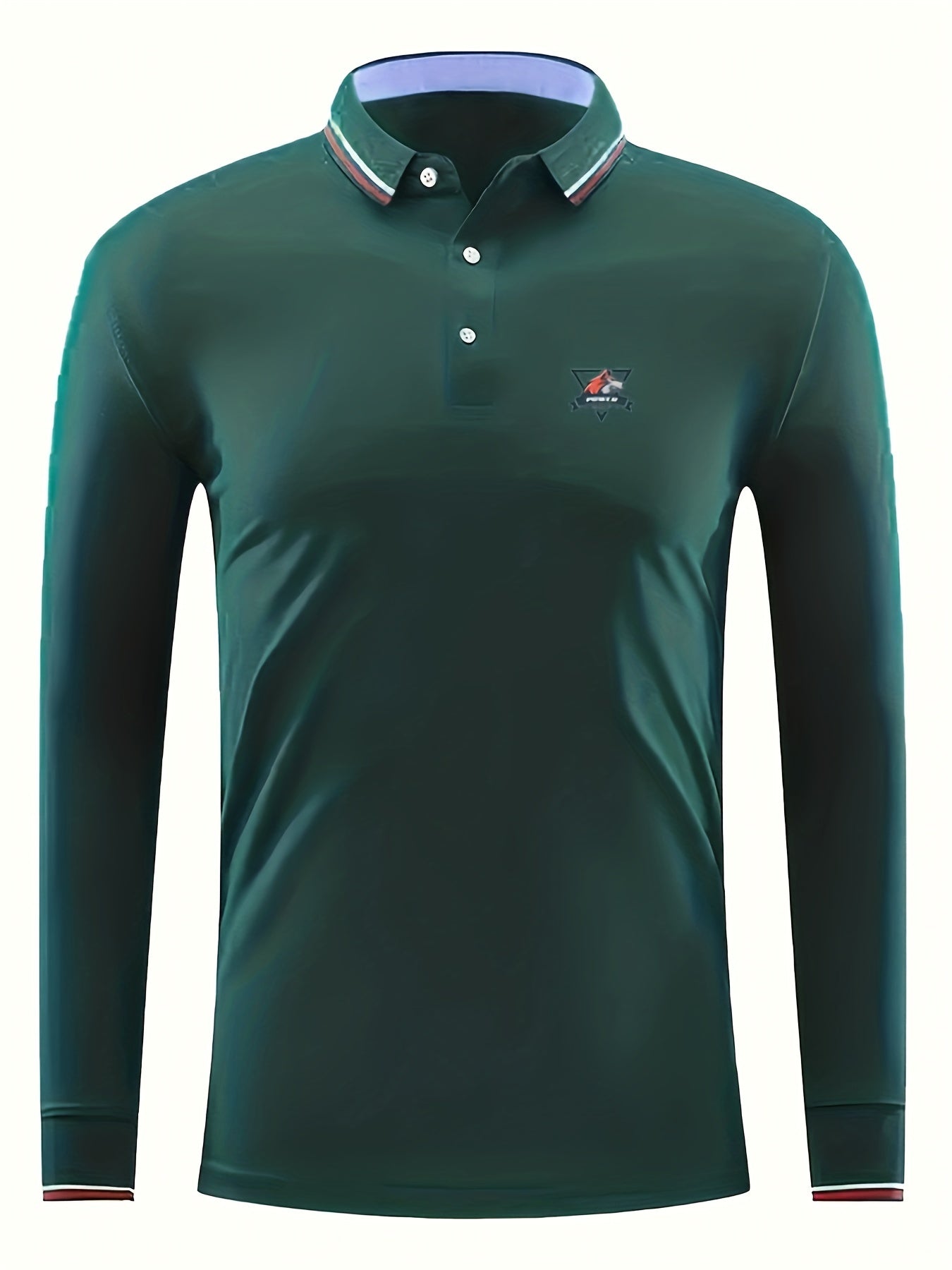 Men's Wolf Head Print Polo Shirt Long Sleeve