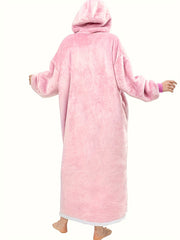 Women's Plus Size Sherpa Fleece Hooded Flannel Robe with Pockets
