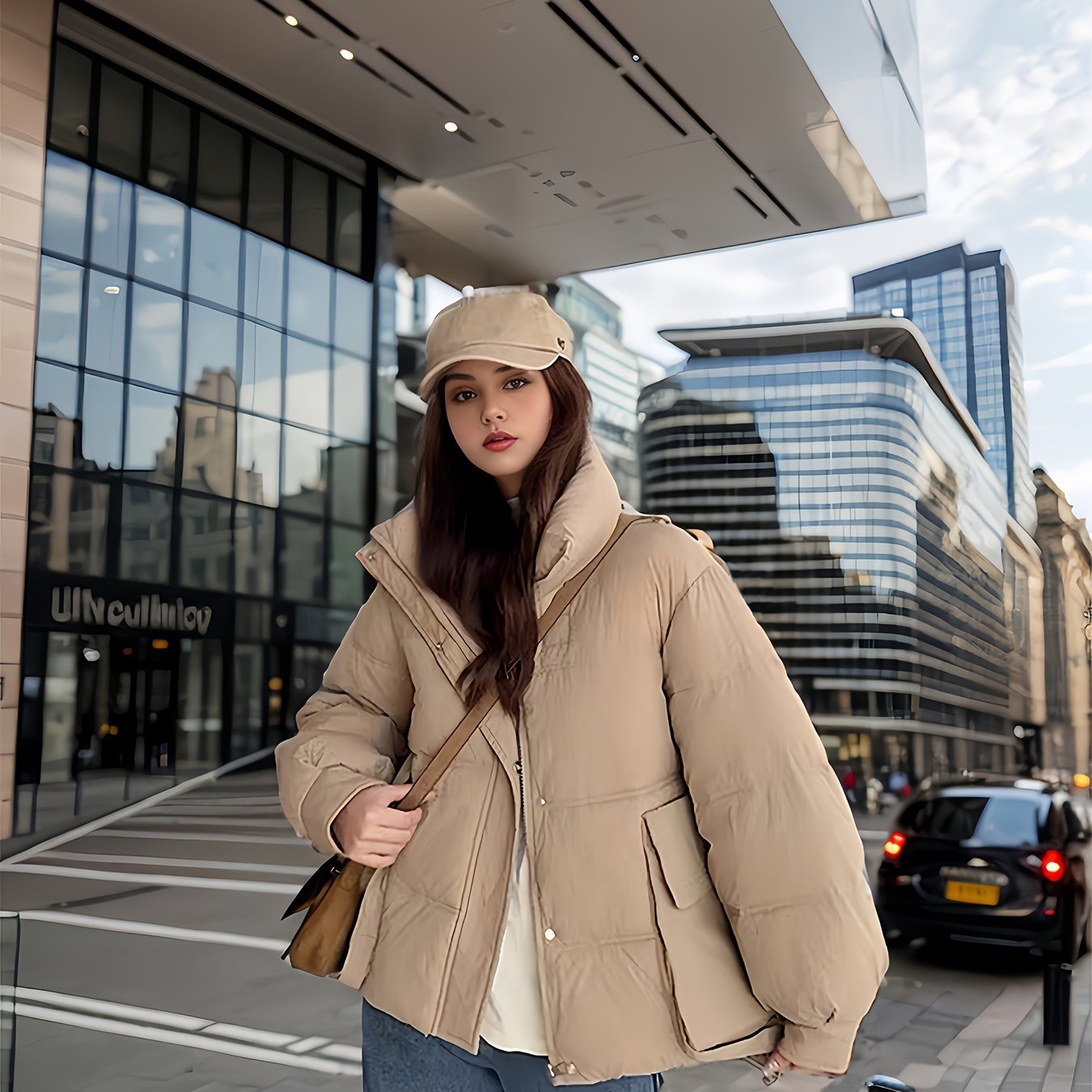 Women's Solid Puffer Jacket Warm Winter Thickened Outdoor Sports Coat