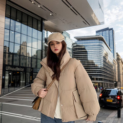 Women's Solid Puffer Jacket Warm Winter Thickened Outdoor Sports Coat