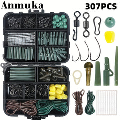307pcs Carp Fishing Tackle Kit Hooks Beads Tubes Clips Access
