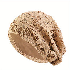 Lace Beanie Double Layer Flower Slouchy Baggy Hat for Women