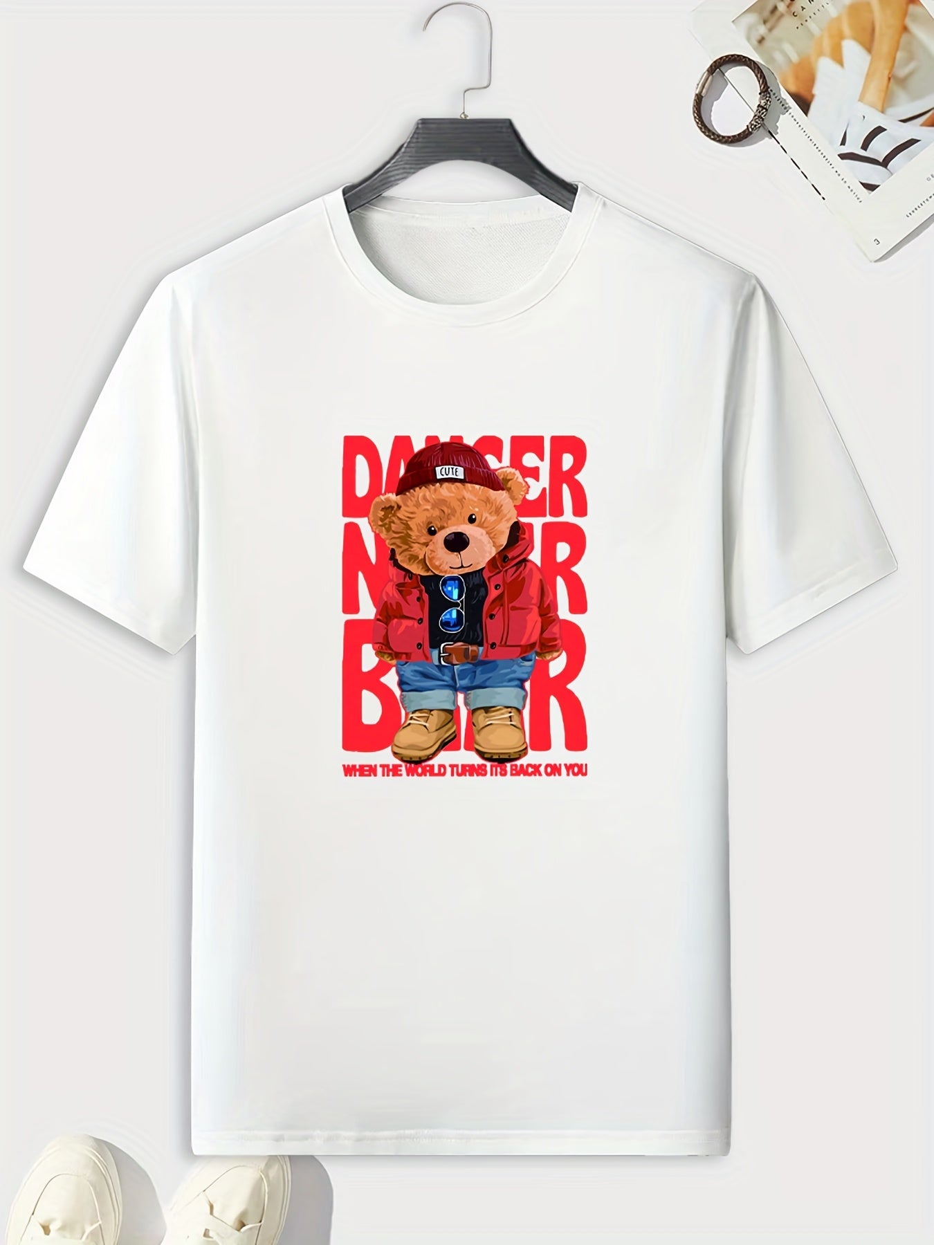 Bear Pattern Print Men's Comfy Sports T shirt Graphic Tee