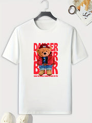 Bear Pattern Print Men's Comfy Sports T shirt Graphic Tee