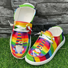Rainbow Strip Dwarf Pattern Flat Shoes Women's Lightweight Casual Shoes