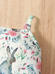 Girls Camisole Jumpsuit Rabbit Floral Print Pants