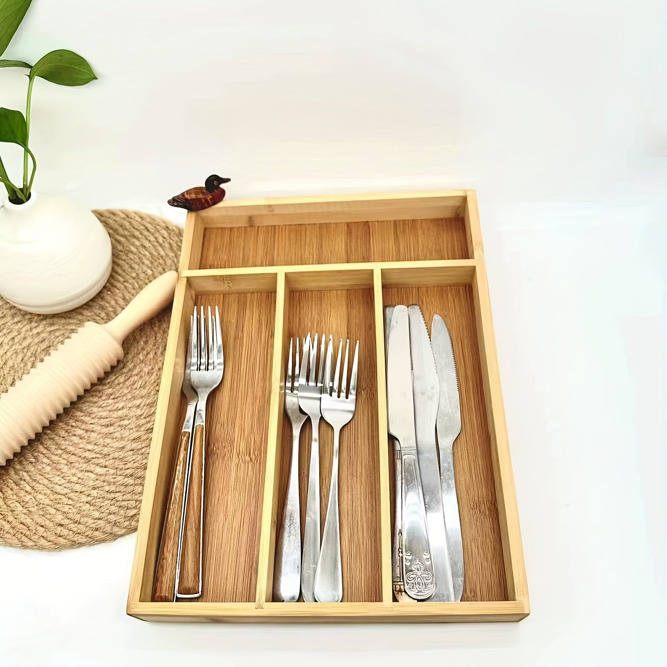 Bamboo Cutlery Drawer Divider Box for Forks Spoons Knives and Chopsticks